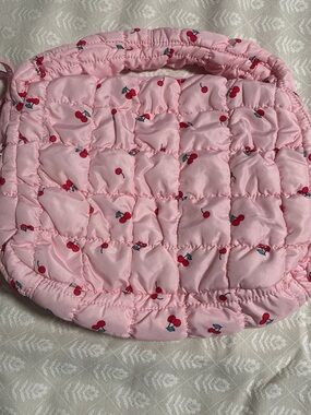 Pink Quilted Kids Crossbody Bag with Cherry Print